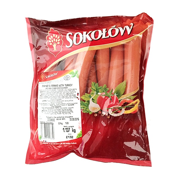 Sokolow Franks Farmers with Turkey (Hot Dog) (10kg/Box) Sold by Kg